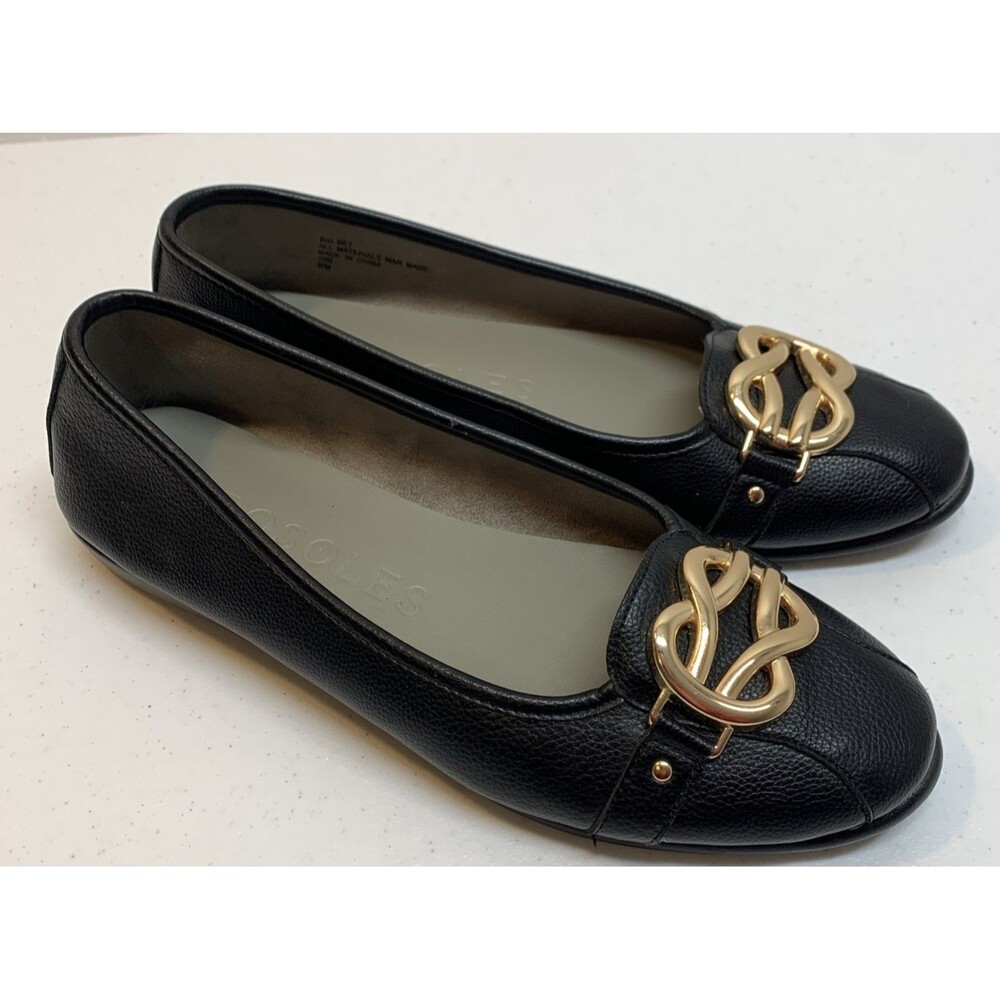 Aerosoles Big Bet Buckle Flats Shoes Womens 10M Black Faux Leather Dress Comfort